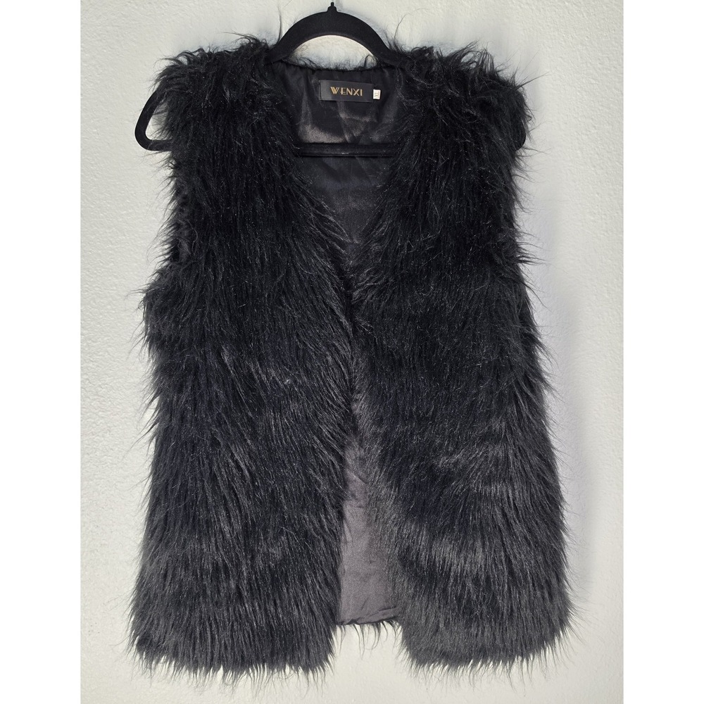 WENXI Women XL Black Faux Fur Vest Sleeveless Jacket Coat Gilet Outerwear